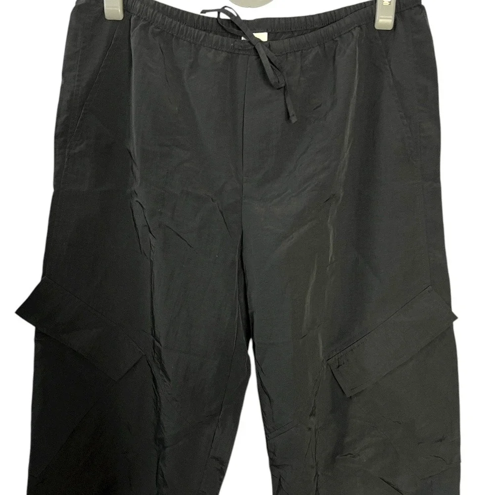 No Boundaries Black Nylon Cargo Pants Drawstring Size M NOBO Gorpcore Y2K Womens